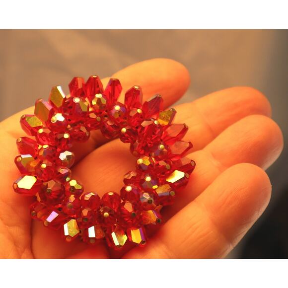 Miriam Haskell Signed Red AB Crystals Brooch Vintage Pin - Picture 4 of 8